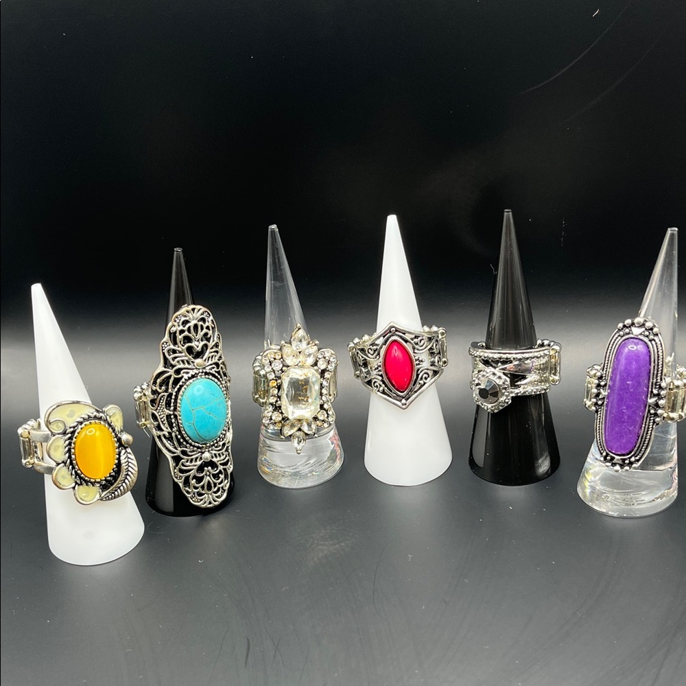 6 stretchy Boho Statement Ring - Purple, Turquoise, Yellow, Pink Options